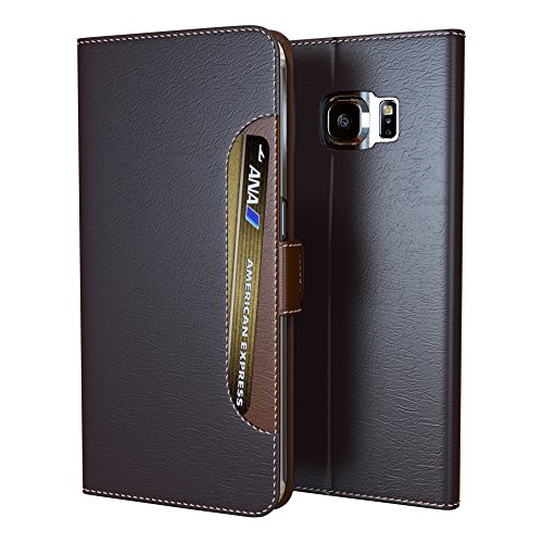 Galaxy S6 Case - Cellto PU Leather Luxury Case [U-Lux Series] Premium Fabric With Internal and External Money and Card Pockets [ HD Screen Protector ] LIFETIME Warranty [Drop Protection] Magnetic Flap and Kickstand Feature - Brown