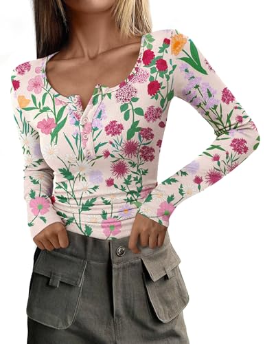Image of PRETTYGARDEN Women's Fall Long Sleeve Henley T Shirts