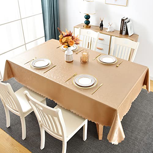 Image of Romanstile Waterproof Vinyl Tablecloth Rectangle, 54 x 78 Inch, Flower Champagne