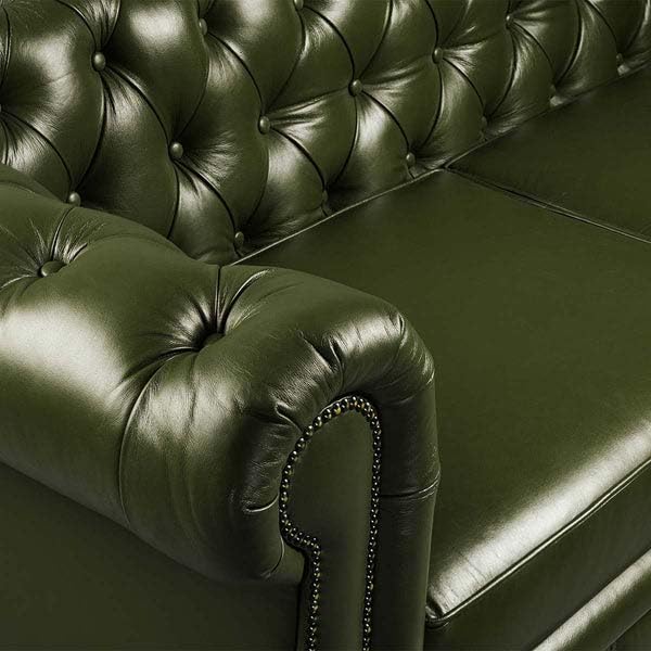 Image of UMAR ARTS Luxury Chesterfield Leatherate Sofa Set, Tufted Genuine Leatherate, Classic Living Room Furniture (3 Seater Olive Green)