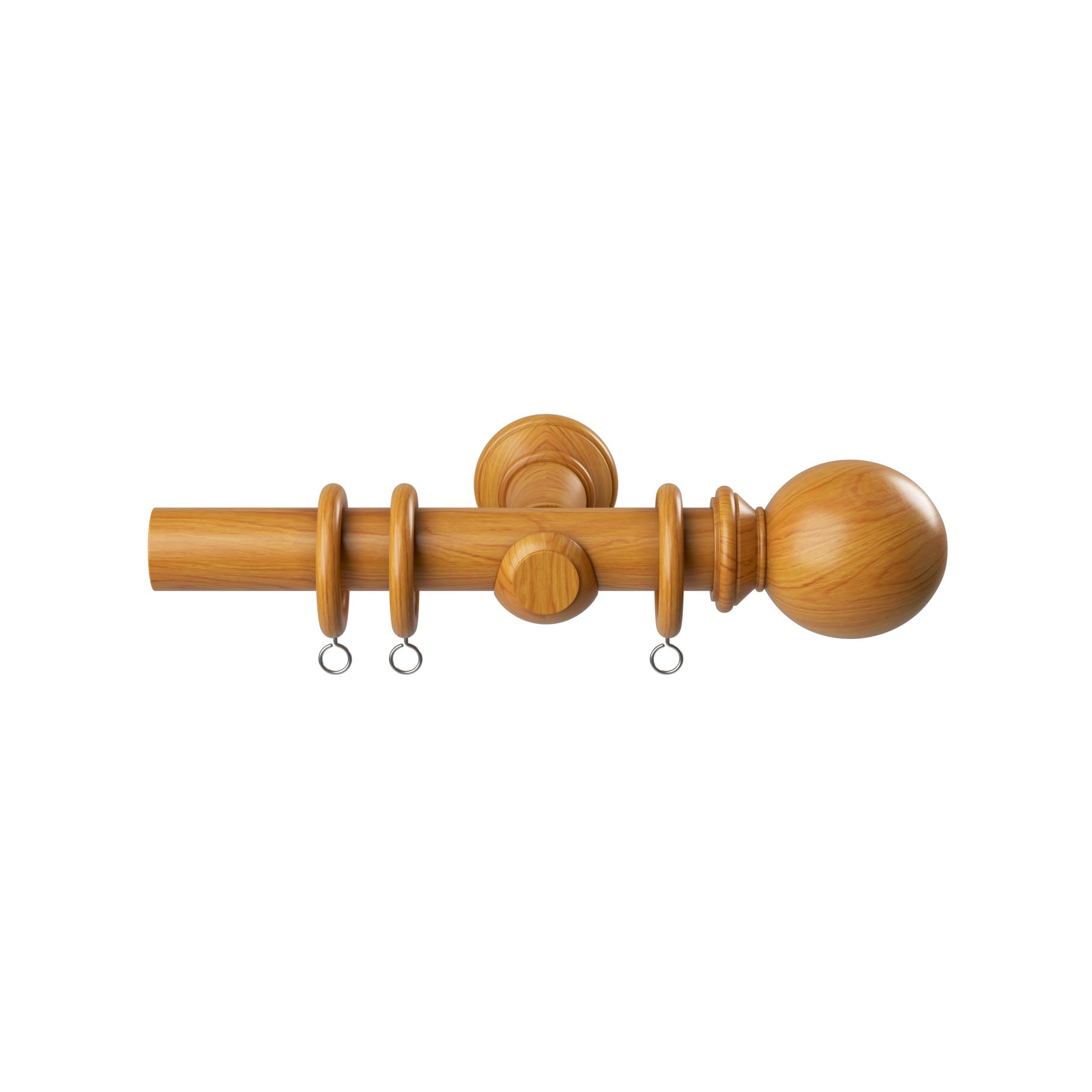 Wooden Pole Ball Finial Curtain Hanging Pole Set Antique Pine 240cm