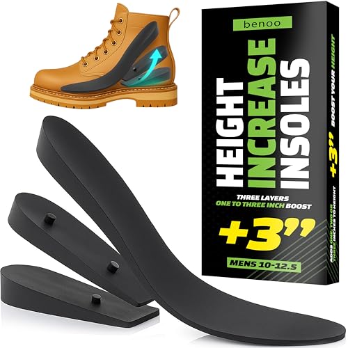 Height Increase Insoles for Mens Shoes (1 to 3' Boost) Adjustable 3 Layer Height Booster Inserts to...