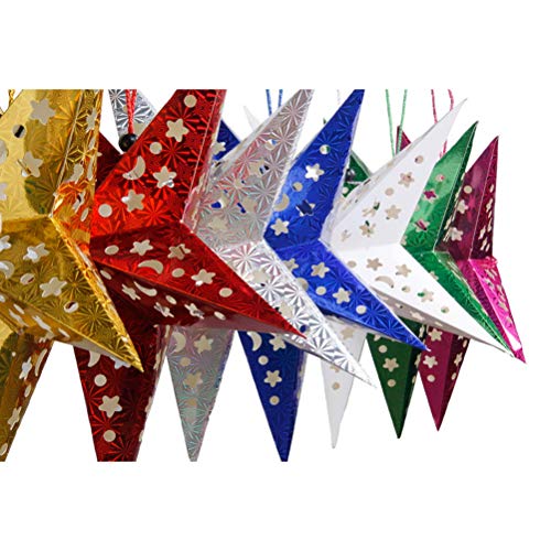 Image of Holibanna Paper Star Lantern Lampshade Hanging Paper Star Lantern Ceiling Twinkle Pentagram Lampshade Christmas Wedding Party Ornament 30CM 5Pcs 3D Paper Star Pentagram Lampshade