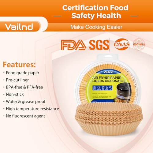 250 Pcs Air Fryer Liners Disposable, 6.5" Round Unbleached Parchment Paper Sheets for Airfryer Basket, Non-Stick & Leakproof Baking Liners for Oven Pan