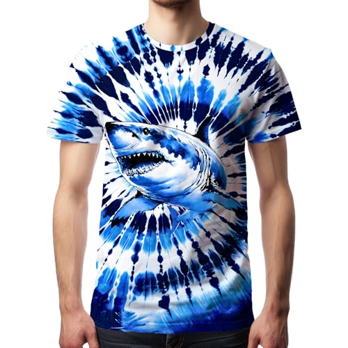 DMPROD Homme t-shirt tie dye hippie manches courtes, requin, grande