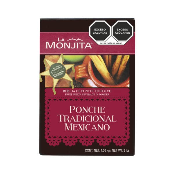 Traditional Mexican Punch, Ponche Mexicano, Made in Mexico by La Monjita, dehydrated punch mix with apple bits, guava, cinnamon, hibiscus, 1lb.