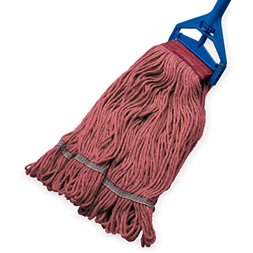Image of SPARTA Flo-Pac Cotton Mop Head, Loop-Ended, Wide Band with 5 inch Red Band for Organized Cleaning, Large, Red, (Pack of 12)