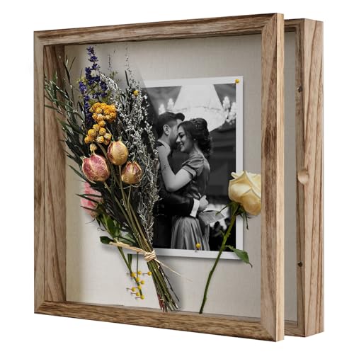 Shadow Box Frame 12 x 12 Shadow Box Display Case with Solid Wood Frame for Pictures, Flowers, Memorial, Medals, Wedding Bouquet for Wall or Tabletop 12 Pins