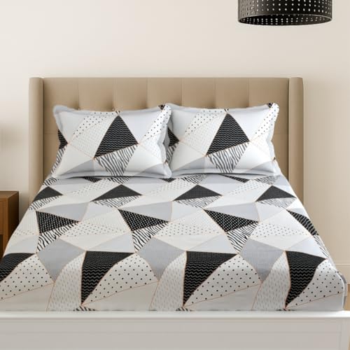 Image of MAFATLAL Plush 140 GSM Double Bed Sheet | Soft Microfiber Fabric | Queen Size 90x100 Inches | Smooth, Breathable & Durable | Black & White