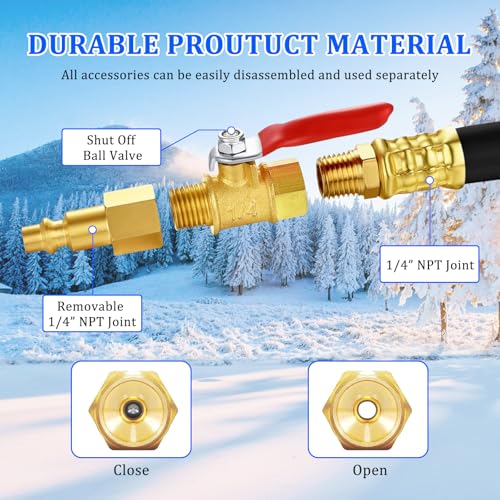 Image of RV Winterizing Blowout Adapter Kit with Valve for Sprinkler Camper | Air comp quick connect plug,3 /4 inch garden hose faucet,antifreeze for motorhomes /boats /travel trailers, brass,lead-free,18 inch