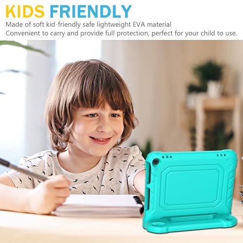 Image of DJ&RPPQ Body Rugged Heavy Duty Shockproof Case (Not fit 10in Sony Nokia) with Kickstand for Kids- Turquoise