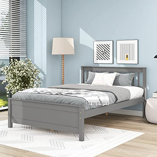 Homsof Full Bed With Headboard And Footboard For Kids, Teens, Adults,With A Nightstand,Grey #TOP3