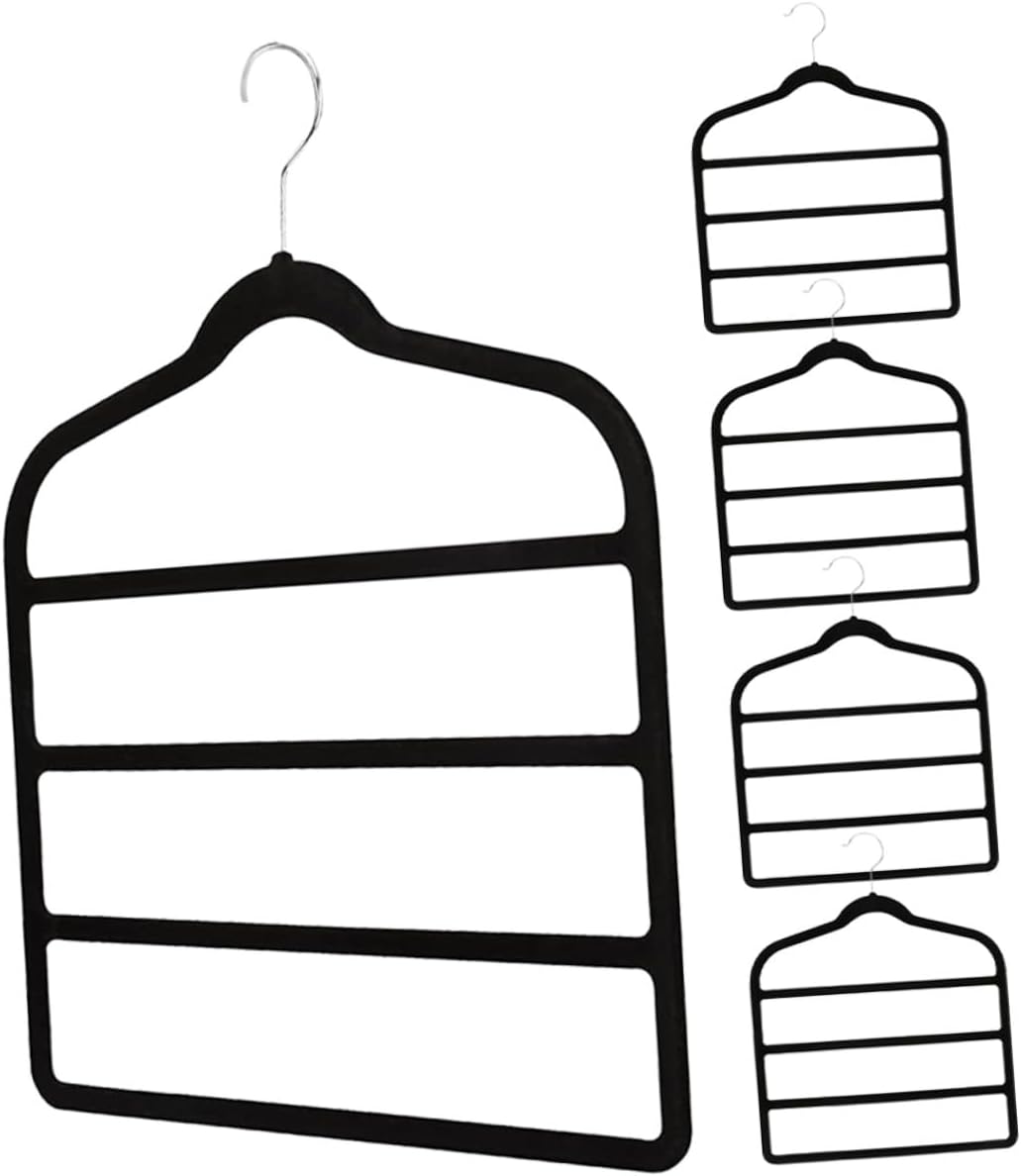 5pcs Multi-Layer Pants Hangers Space-Saving Wardrobe Organizers Abs Flocking Material Trouser Rack for Neat Closet Storage