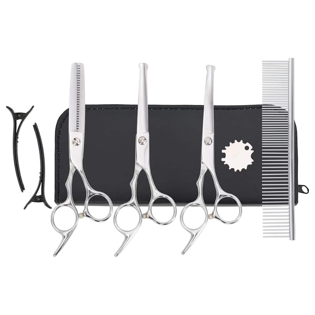 Juego de 7 tijeras para perros de acero inoxidable con peine, pinzas para el pelo y estuche para el cuidado de las patas, cara, orejas, para perros, gatos y cachorros, resistentes al óxido