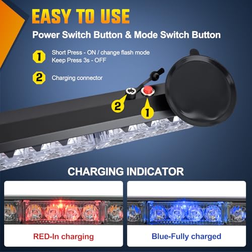 Image of Nilight 12LED Wireless Emergency Strobe Light Amber White 14 Inch Magnetic Mount Mini Light Bar 12V Rooftop Powered Hazard Warning Flashing Lights for Car Truck Trailer Snow Plow Construction Vehicles