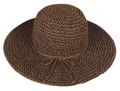 Women Girls Foldable Bohemia Wide Brim Roll-up Crocheted Straw Hat Beach Sun Visor Cap for Holiday Travel Coffee - Thumbnail 2