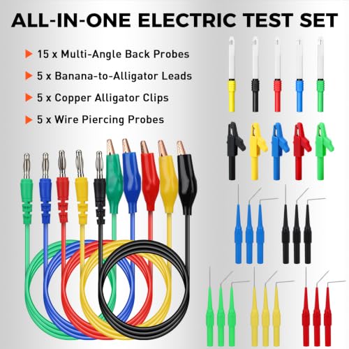 Image of 30-Piece Back Probe Kit, Multimeter Back Probe Pins with Test Leads and Alligator Clips, Insulation Wire Piercing Probes, Automotive Electrical Circuit Diagnostic Tool