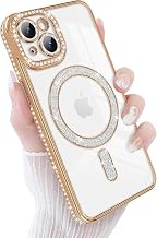 Back Cover Compatible with iPhone 14 Plus, Crystal Glitter Clear Phone Cover with Camera Lens Protection, Slim Shockproof Case for iPhone 14 Plus (Gold)