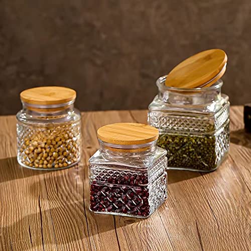 Livejun YX-3SIZE Glass Storage Jars Vintage Embossed Canisters Food Cereal Storage Containers thumb #7