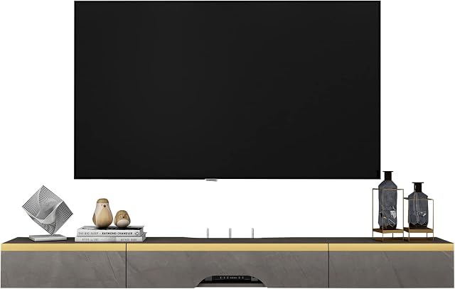 Pmnianhua Floating TV Unit, Wall Mounted TV Cabinet, Floating Shelves with 3 Doors, Modern Matte Entertainment Media Console Center Large Storage TV Bench for Living Room & Office (120cm,Dark Grey)