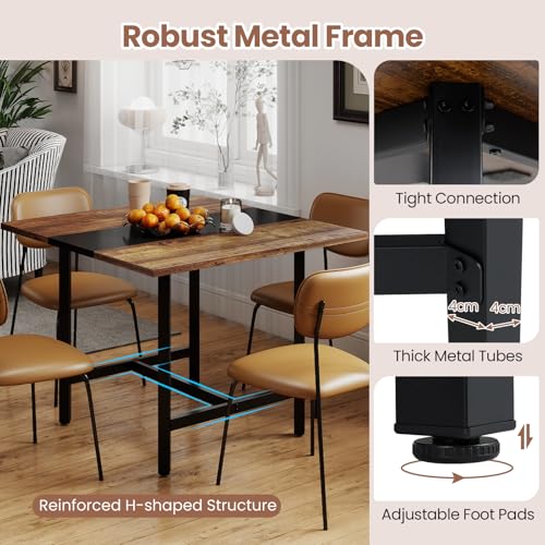 FANTASK Quadratischer Konferenztisch 100x100x75 cm, Zusammensetzbarer Seminartisch mit Metallrahmen für 4 Personen, Büro Vorstandszimmer Esszimmer (Rustikal Braun + Schwarz)
