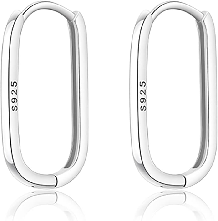 Reffeer 925 Sterling Silver U Hoop Earrings for Women Teens Minimalist Square Hoop Earrings U Huggie Earrings