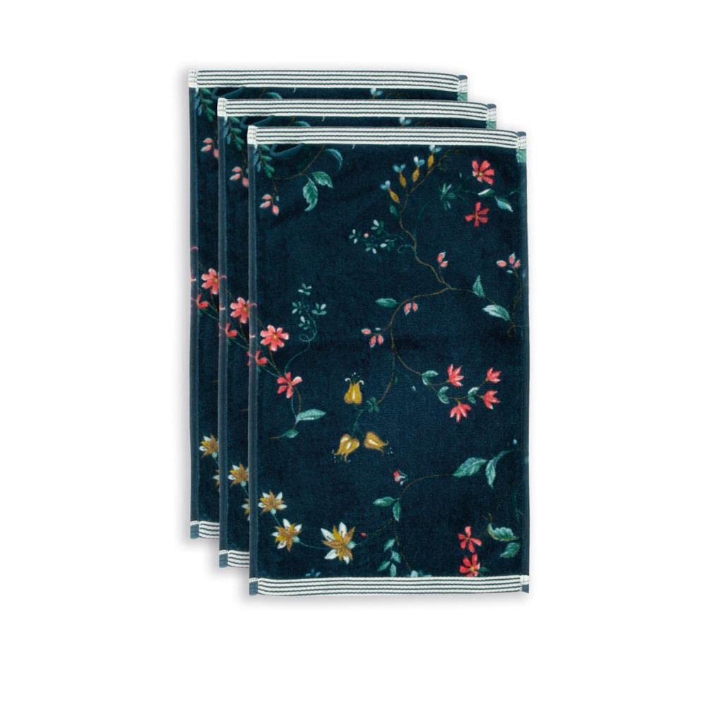 PIP Studio [W] Lot de 3 serviettes d'invité Les Fleurs Dark Blue UV 30 x 50 cm, Bleu Foncé