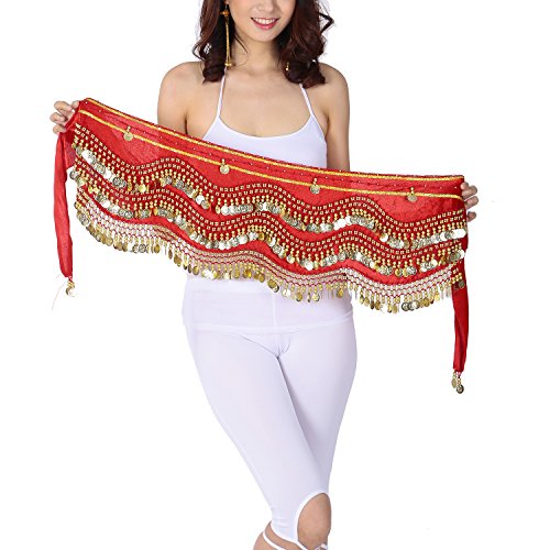 CHAGME Velvet Belly Dance Wave jingling Coin Hip Scarf Skirt Egyptian Tribal