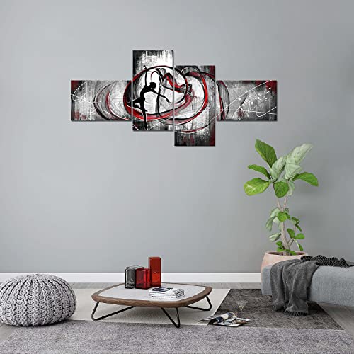 Large Abstract Black And White Red Wall Art,Girl Dance Canvas Print 4 Piece Wall Painting Contemporary Modern Artwork Picture For Living Room Bedroom Wall Decoration Home Décor #TOP4