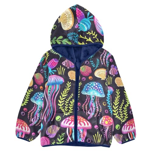Boys Girls Fleece Jacket Colorful Jellyfish Kids Warm Hooded Outwear Coat