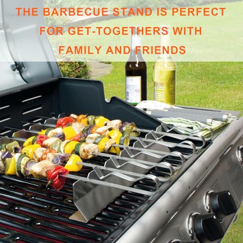 4 Stück Grill Spieße Rack, Edelstahl Spieße Halte, BBQ Halterung für 6 Spieße, BBQ Grillen Zubehör, für Grillen von Schaschlik, Stockbrot und Kebab, 30 x 3 x 4.5cm
