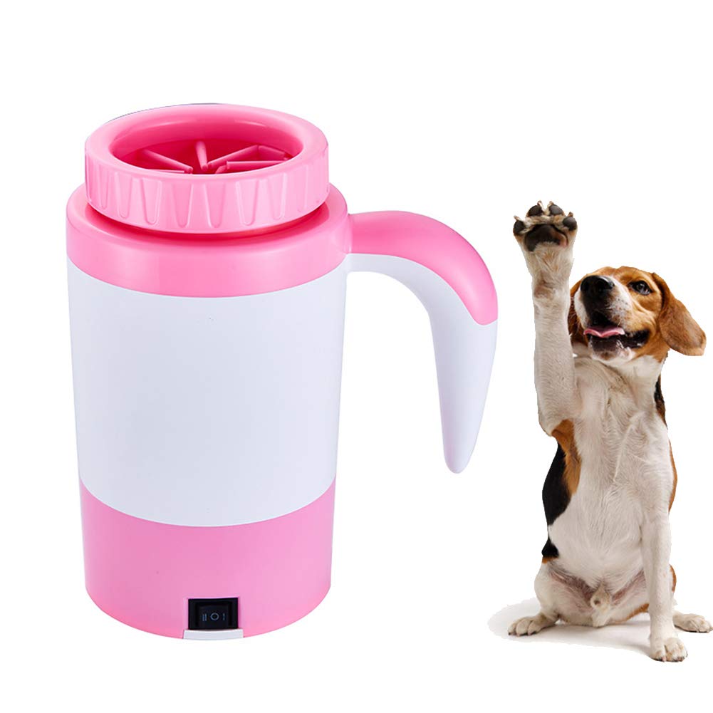Limpiador rápido de Patas para Mascotas sin necesi Lavador de Patas portátil for Perros, Silicona, Recargable por USB(Pink)