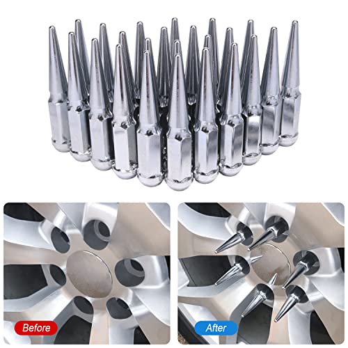 CARMOCAR 24 PCS Spike Lug Nuts 14x1.5 for Chevy Silverado Tahoe 4.4" Tall w/Key Chrome by CARMOCAR - Used condition - Image 7