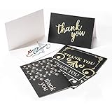 ACKO 100 Thank You Cards Bulk - Thank You Notes, Black&Gold - Blank Note Cards with Envelopes - Perfect for Business, Wedding, Graduation, Baby Shower, Funeral - 4x6 Photo Size (Black)