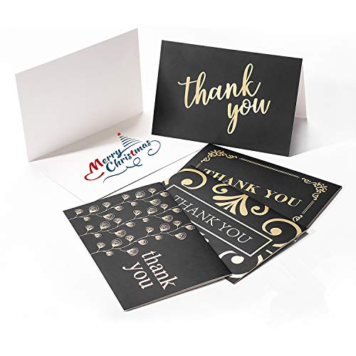 ACKO 4x6 Black Thank You Cards Bulk 100 Blank Note Cards with 100 Envelopes - Perfect for Business, Wedding, Graduation, Baby Shower, Funeral (100 Sets)