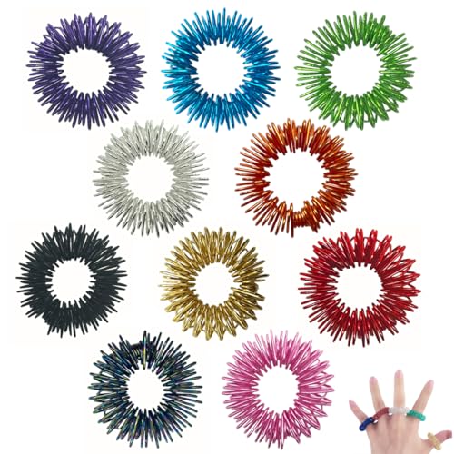 YUVKIN 10 ensembles d'anneaux d'acupression pour massage des doigts et des orteils, réduction du stress, favorise la circulation sanguine, sensoriels à picots, bague, fidget toys anti stress