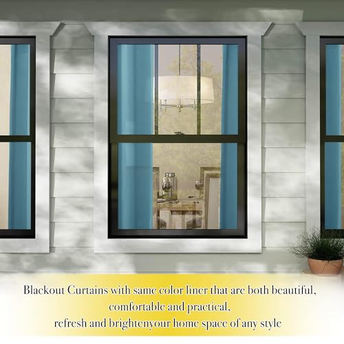 Image of NICETOWN 100% Blackout Curtains 84 inches Long, Pair of Energy Smart & Noise Blocking Out Drapes for Baby Room Window, Thermal Insulated Guest Room Lined Window Dressing, Blue, W42 x L84