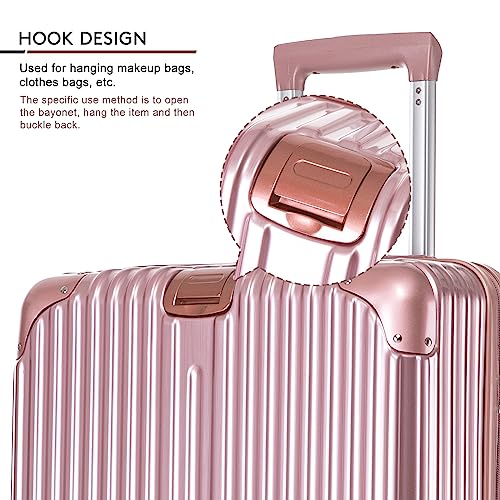 Apelila 4-Piece Vertical Stripe Luggage Set with TSA Lock, ABS+PC Hardshell Suitcase (16" 20" 24" 28") – Lightweight Spinner Wheel Carry-On & Checked Luggage (ROSE GOLD)