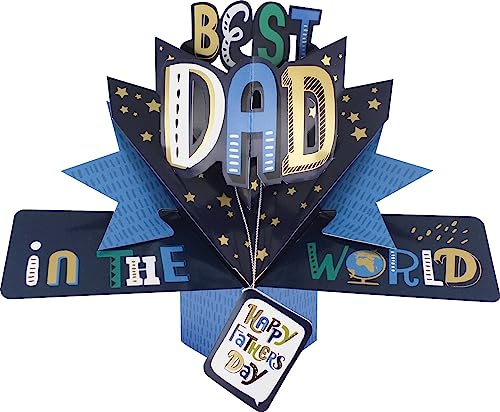 Biglietto di auguri pop-up per la festa del papà, con scritta "Happy Father's Day Best Dad In The World", 3D, FPOP007