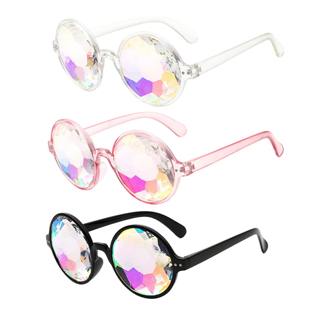 MEETOZ3 Pieces Kaleidoscope Goggles Rainbow Prism Sunglasses with Glasses Cloth for Rave Party Festival Decoration Favors