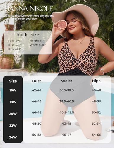 Hanna Nikole Womens Plus Size One Piece Swimsuit, Tummy Control Bathing Suit, Full Coverage Swimwear 2026 Leopard Print Black 24W — view 4