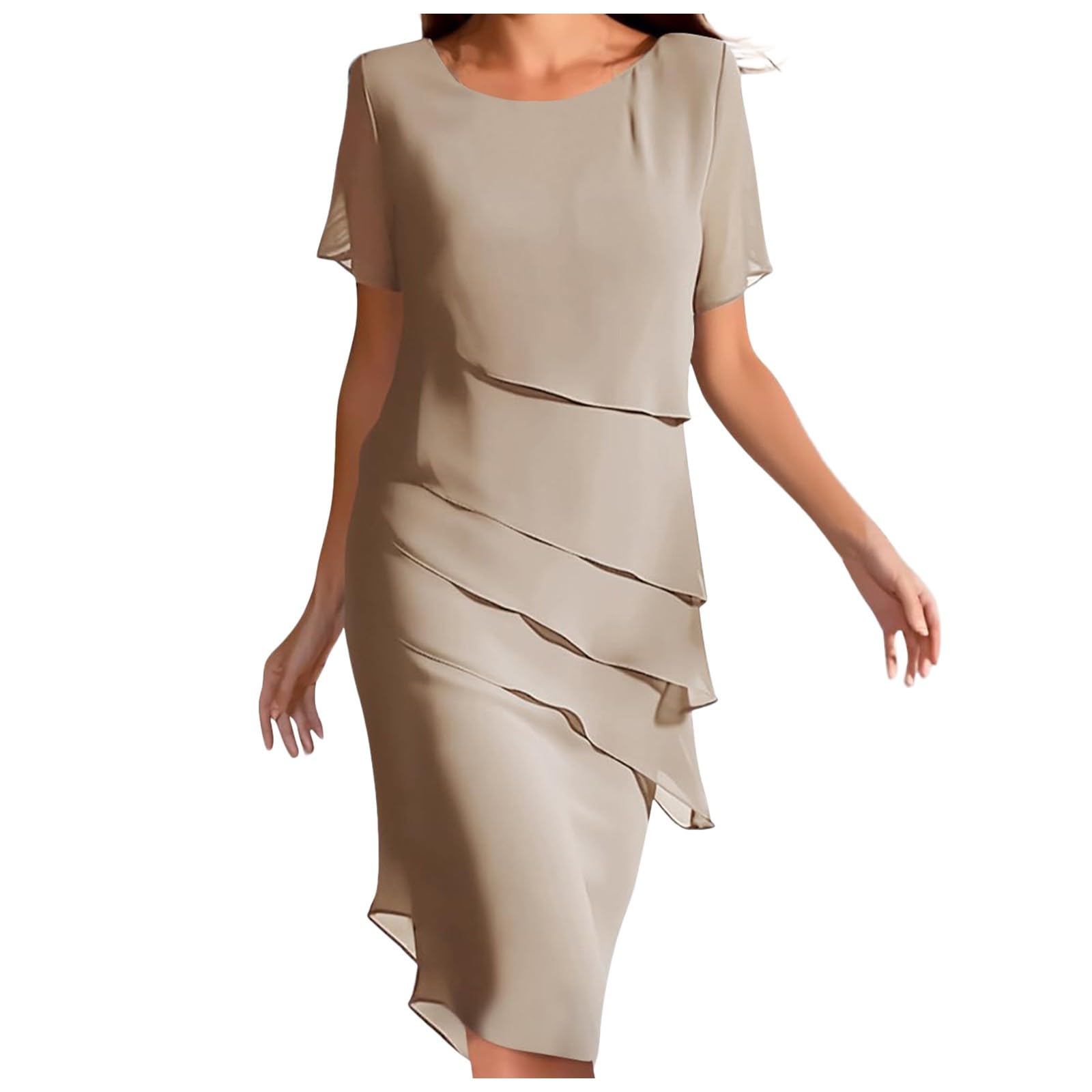 YOGALULU Vestidos Mujer Corto Mujer, Vestido de Manga Corta con Cuello Redondo y Gasa de Retazos Vestido De Punto