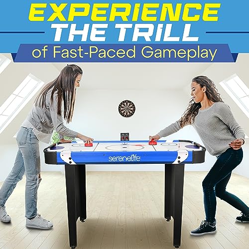 SereneLife Airhockey Tisch mit Luft – Air Hockey Spieltisch ideal als Gamer Tisch – Tischhockey für lustige Tischspiele mit Airhockey Pucks & Schieber – Robuste Air Hockey Tische Kinder & Erwachsene