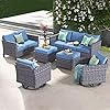 Ovios patio furniture set 7 pieces outdoor wicker rattan sofa couch with swivel rocking chairs loveseat and comfy cushions conversation set for garden backyard deck denim blue  urban country home decor