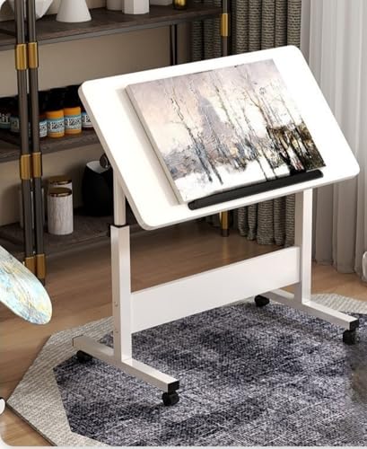 Ouvstravagan昇降パソコンデスクサイドテーブル絵画北欧折りたたみ可能高さ調整PCキャスター付き省スペースシンプル化粧台作業用組立簡単 (A,80*50CM)