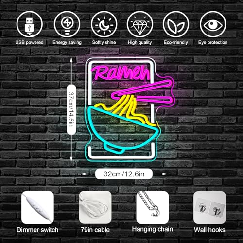 Image of Ramen Time Neon Sign - Noodles Neon Signs for Wall Decor Ramen Led Signs Ramen Light Up Sign USB Neon Ramen Sign for Ramen Shop Decoration Ramen Shop Decor Ramen Poster Restaurant kitchen