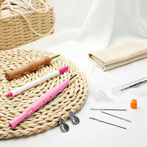 Willbond 17 Piece Punch Needle Embroidery Kits Adjustable Rug Yarn Wooden Handle Pen Threader Cloth For Floss Cross Stitching Beginner (Pink, Purple) #TOP6