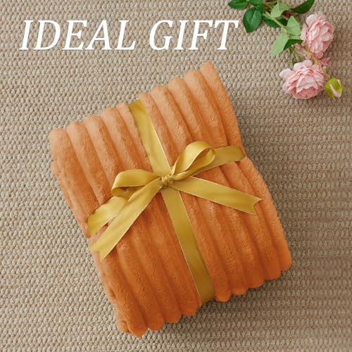 Image of BEDELITE Ribbed Fleece Fall Twin Blanket, Burnt Orange, 60 inchx80 inch