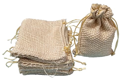 Image of 3A Featuretail 13CM X 18CM Small Drawstring Bags Pouches Potli for Gift Wedding Jewelry Packaging Bridal Party Favors for Women (25 pc Pack, Beige Color Jute)
