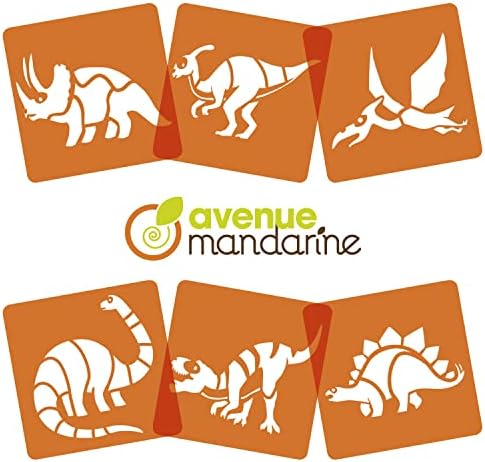 Avenue Mandarine - Ref 42449MD - Stencil Set - Dinosaur Designs - 6 Stencils Per Pack, Translucent for Easy Placement, Compatible with Felt Tips, Pencils, Paint & More